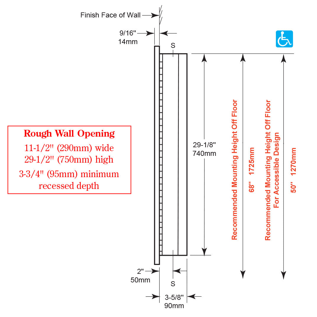 Bobrick 36903 - TrimLineSeries Recessed Paper Towel Dispenser and Waste Receptacle in Satin Stainles