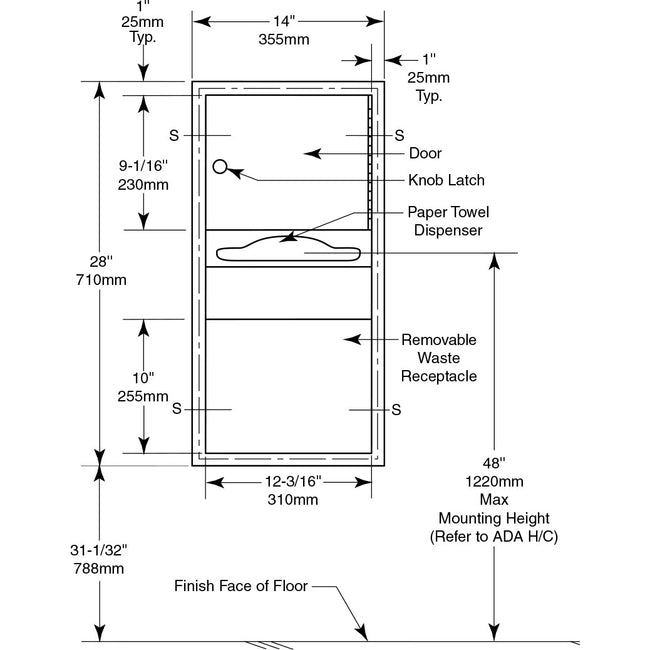 Bobrick 369 - ClassicSeries Recessed Paper Towel Dispenser & Waste Receptacle in Satin Stainless Ste