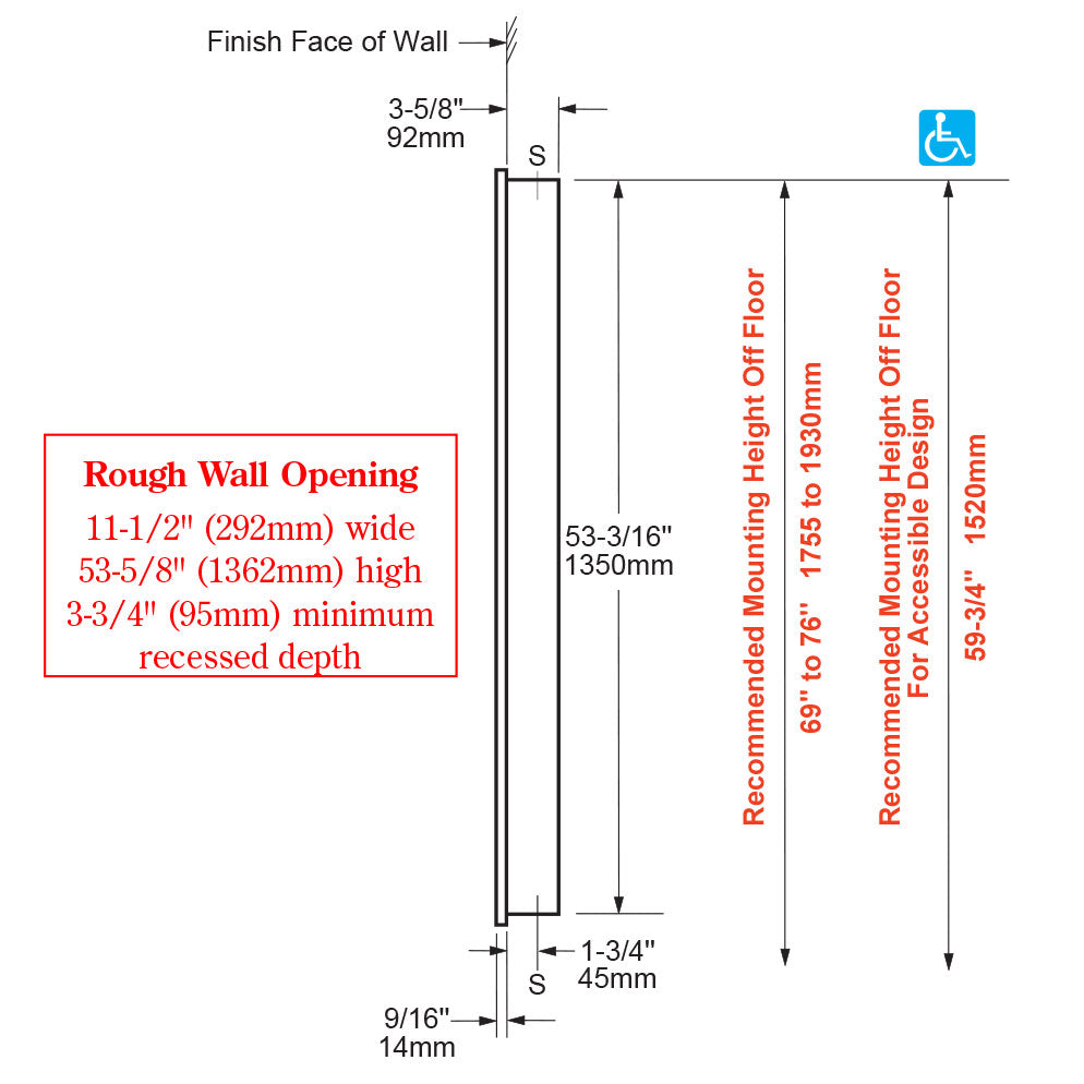 Bobrick 38034 - TrimLineSeries Recessed Paper Towel Dispenser and Waste Receptacle in Satin Stainles