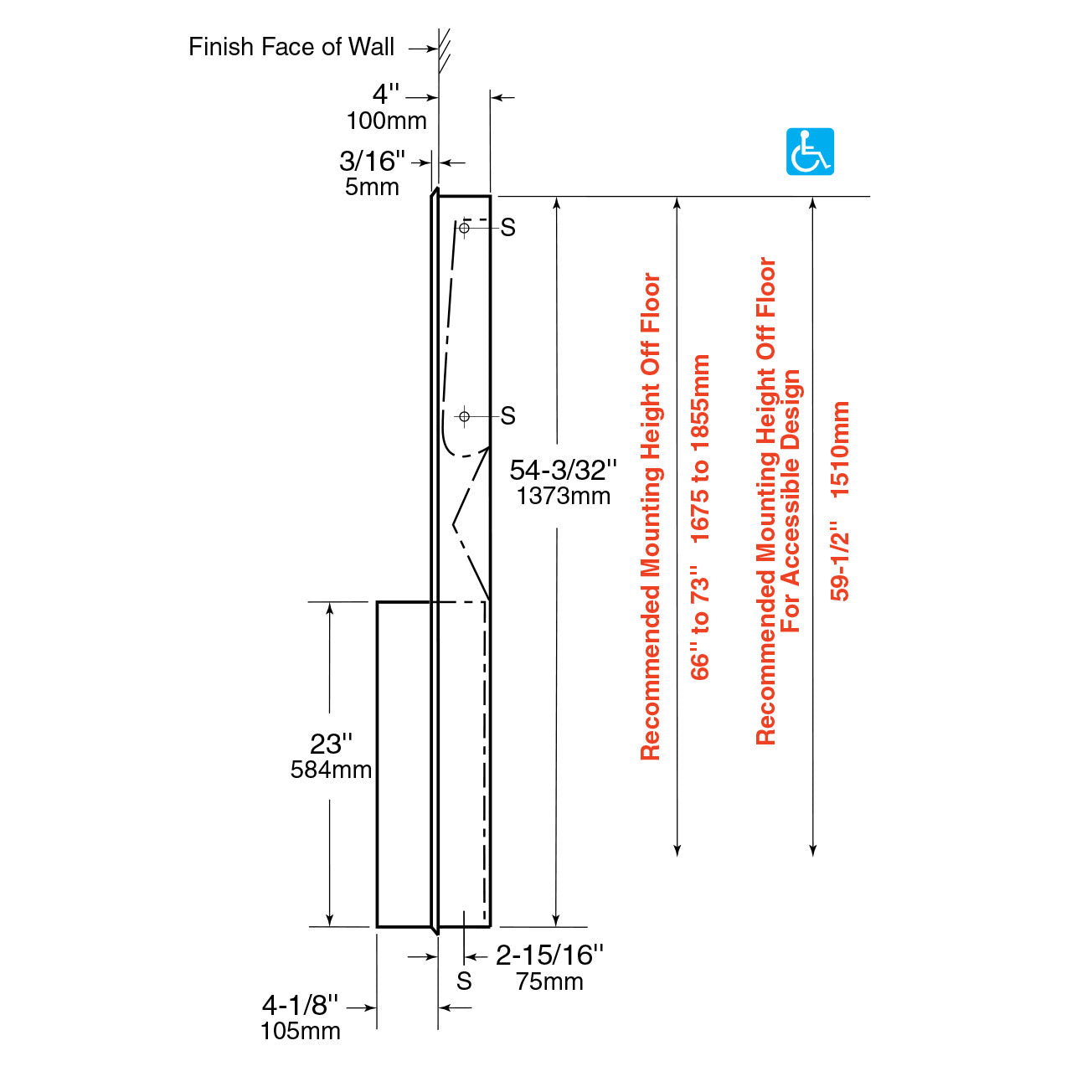 Bobrick 3944 - ClassicSeries Recessed Convertible Paper Towel Dispenser/Waste Receptac;e om S