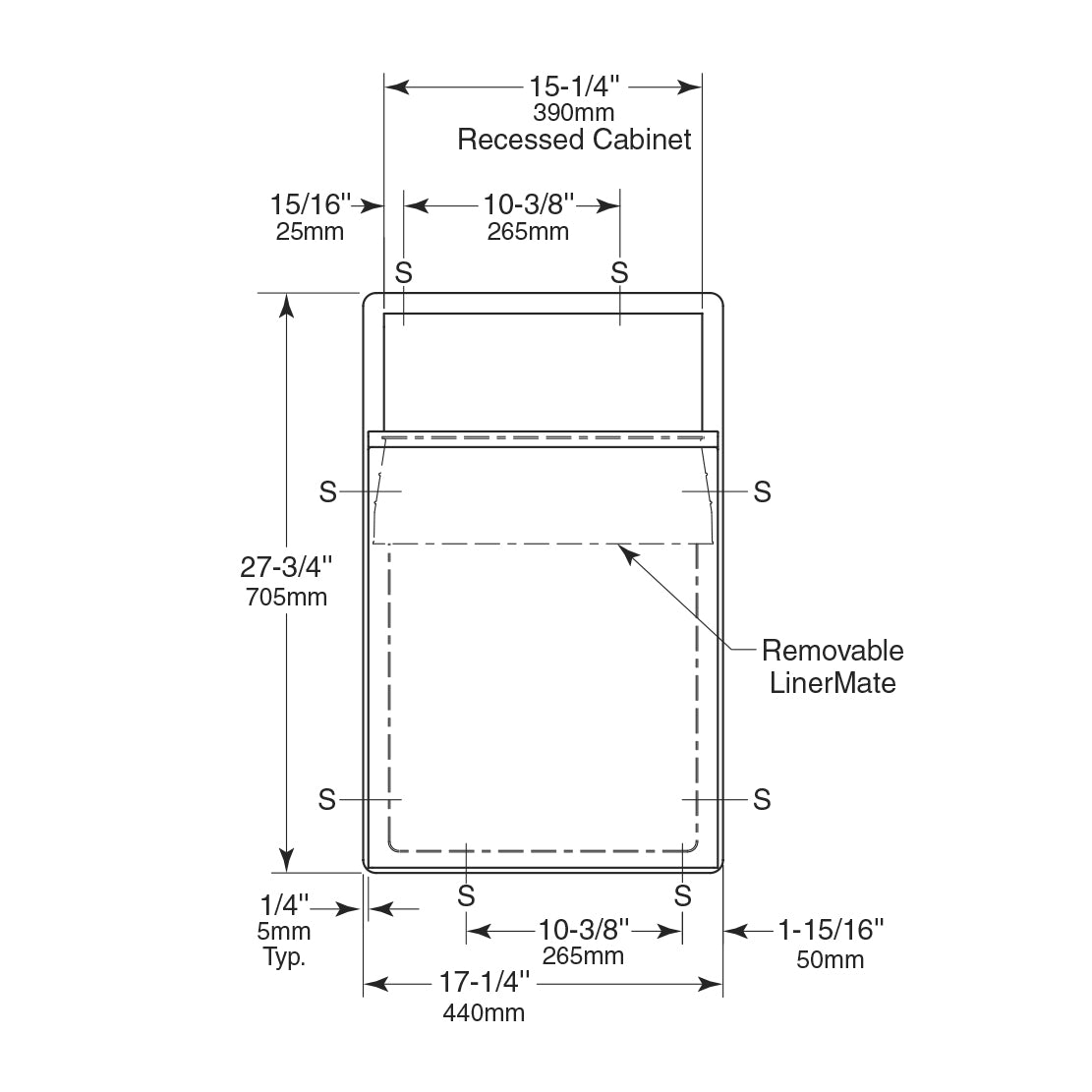 Bobrick 43644 - Recessed Waste Receptacle with LinerMate in Satin Stainless Steel