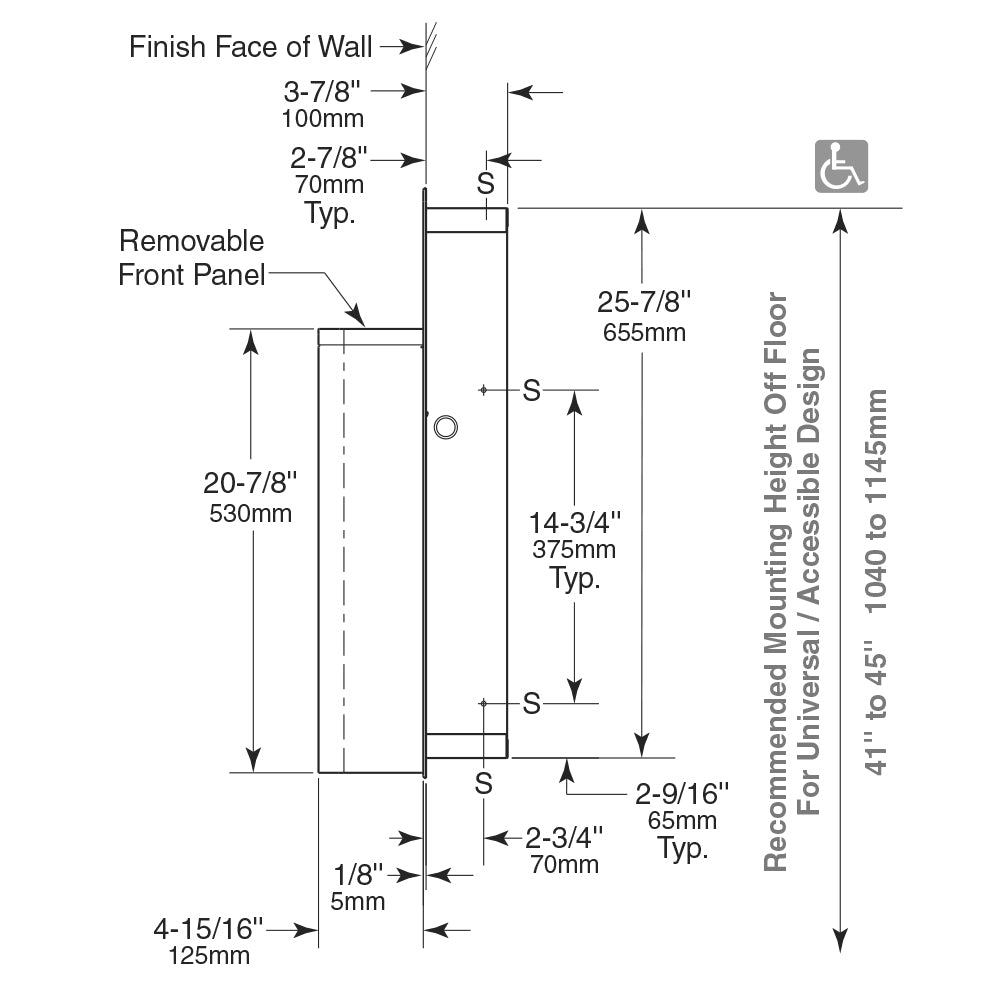 Bobrick 43644 - Recessed Waste Receptacle with LinerMate in Satin Stainless Steel