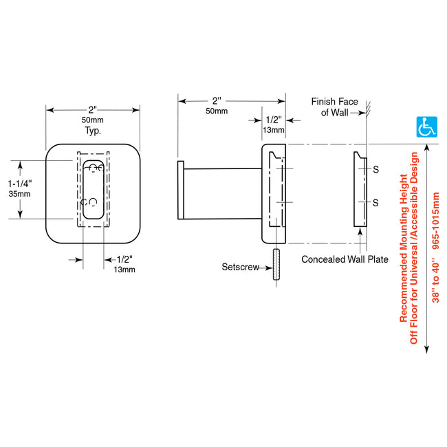 Bobrick 6707 - Surface Mounted Utility Hook in Satin Stainless Steel