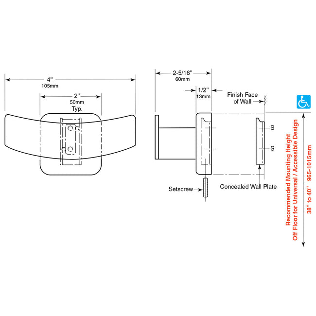 Bobrick 672 - 4" Double Robe Hook in Polished Stainless Steel