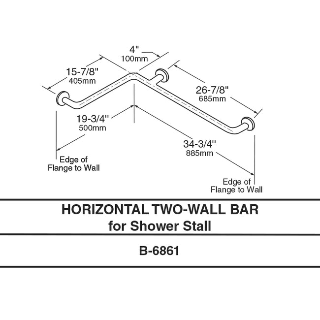 Bobrick 6861 - 1-1/2" Diameter Two-Wall Shower Grab Bar in Stainless Steel