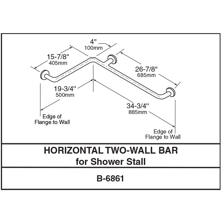 Bobrick 6861.99 - 1-1/2" Diameter Two-Wall Shower Grab Bar in Peened Stainless Steel
