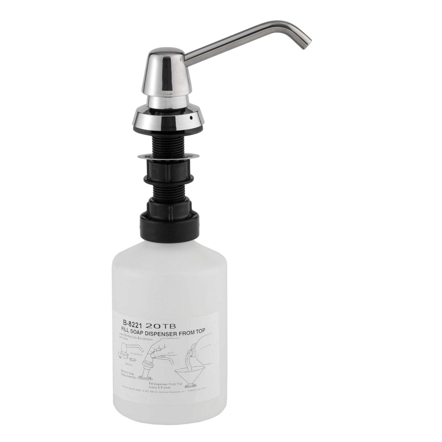 Bobrick 8221 - 4" Spout, Top-Fill 20oz. Manual Liquid Soap Dispenser in Polished Stainless Steel