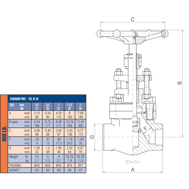 HL-31-T - 800 lb Standard Port Globe Valve - Bolted Bonnet - 2" Threaded