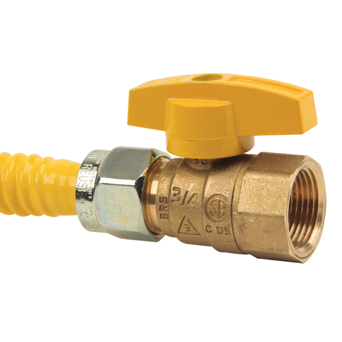 CSSC2J-24 - ProCoat Stainless Steel Gas Connector with Ball Valve - 3/4" FIP x FIP, 1/2" ID, 24"
