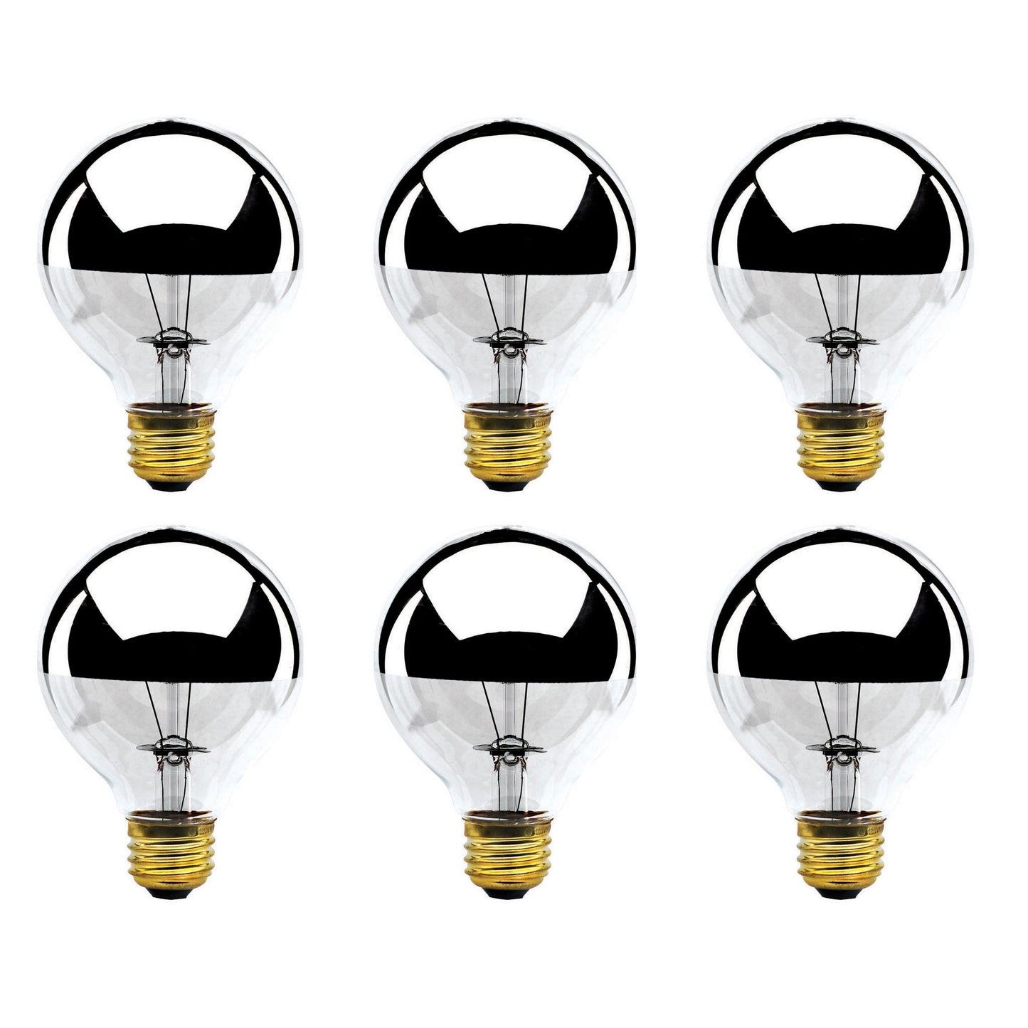 712331 - Globe G25 Half Mirror Light Bulb - 100 Watt - 6 Pack