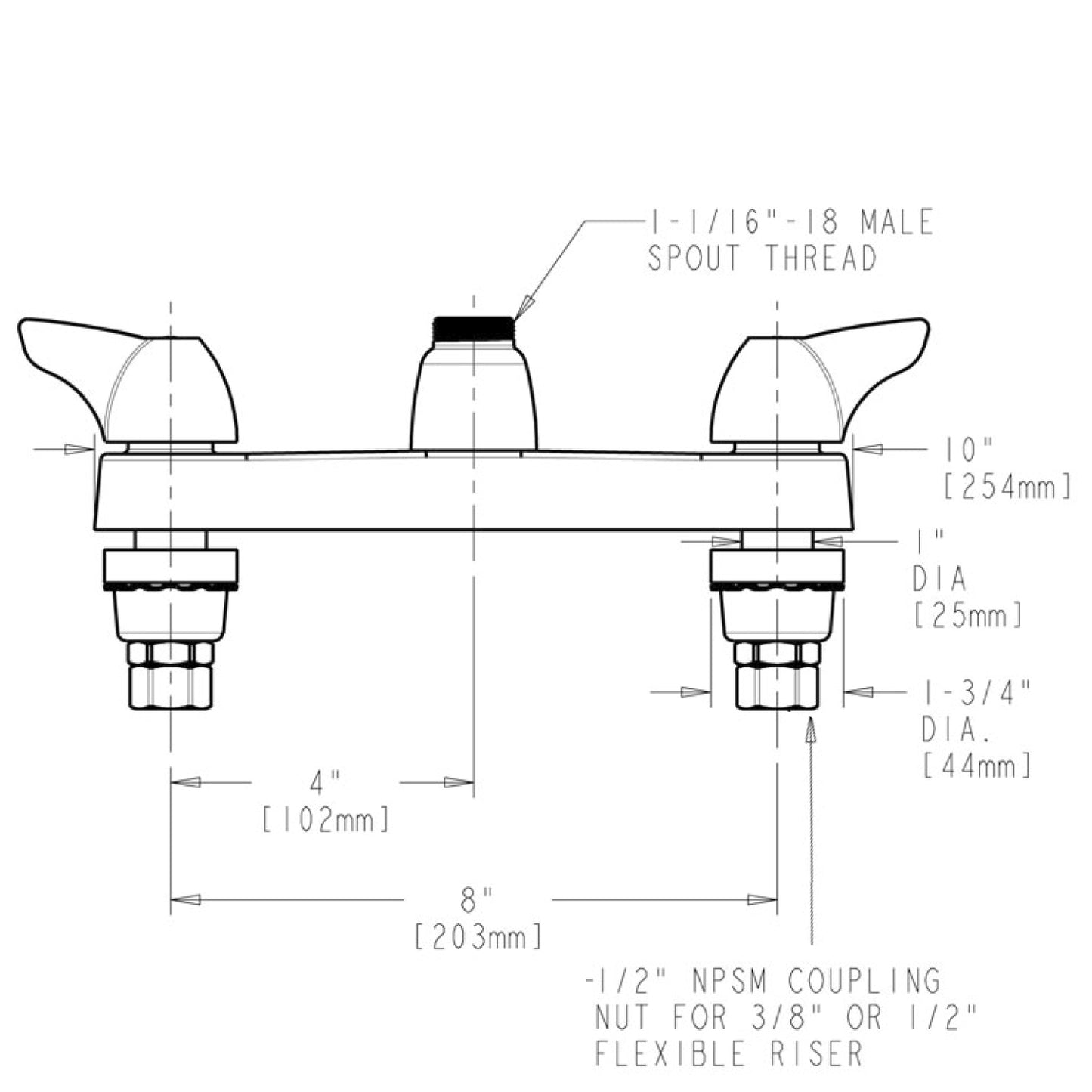 1100-LESAB - Deck-Mounted Manual Faucet with 8" Centers - Less Spout