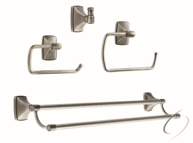 CLARENDONAS5 Bathroom Kit with BH26500AS Tissue Roll Holder BH26501AS Towel Ring BH26505AS Double Towel Bar BH26502AS Robe Hook Antique Silver Finish