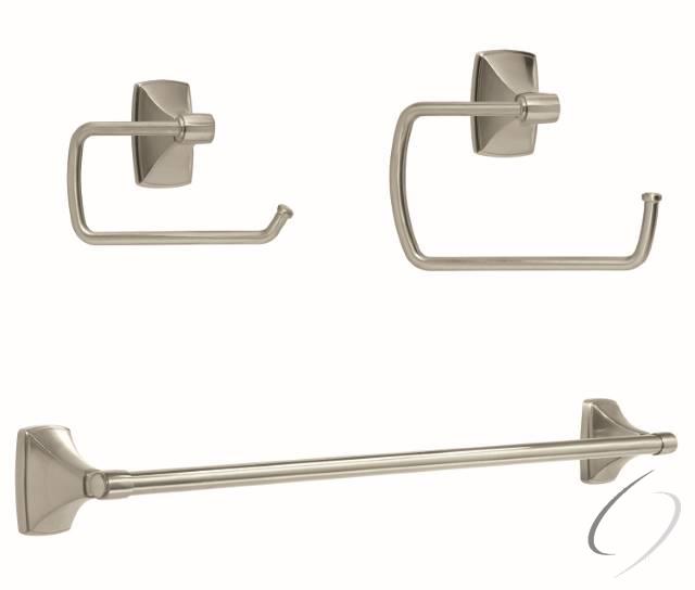 CLARENDONG102 Bathroom Kit with BH26500G10 Tissue Roll Holder BH26501G10 Towel Ring BH26504G10 Towel Bar Satin Nickel Finish