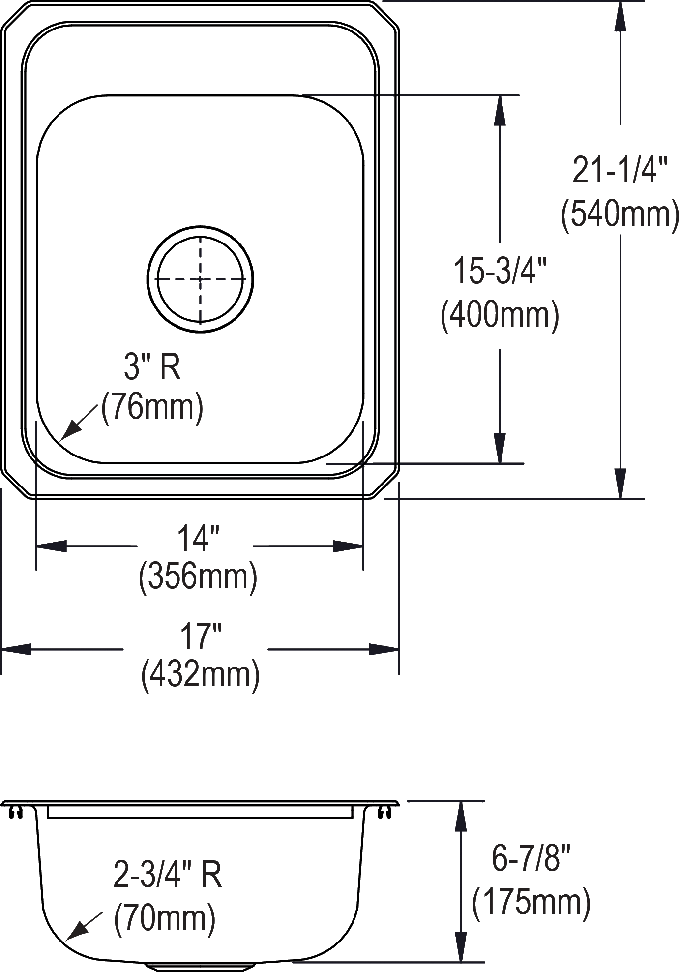 Elkay CR17213 - Elkay Celebrity Stainless Steel 17" x 21-1/4" x 6-7/8", Single Bowl Drop-in Sink