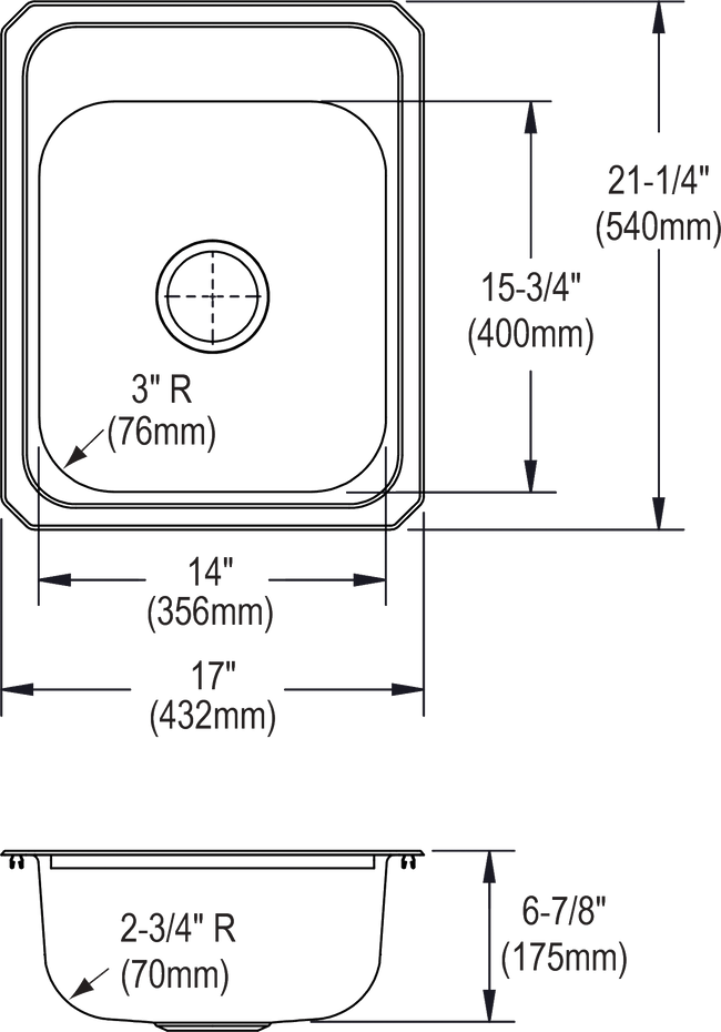 Elkay CR17213 - Elkay Celebrity Stainless Steel 17" x 21-1/4" x 6-7/8", Single Bowl Drop-in Sink
