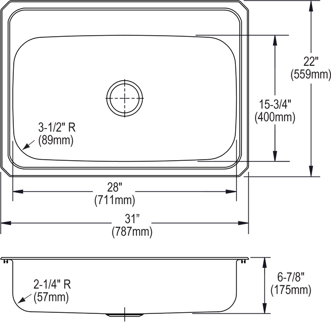 Elkay CR31223 - Elkay Celebrity Stainless Steel 31" x 22" x 6-7/8", Single Bowl Drop-in Sink
