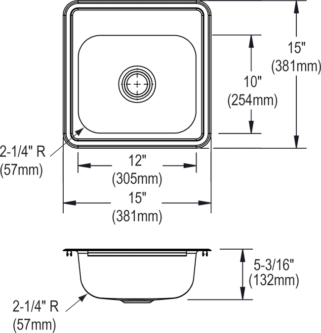 Elkay D115152 - 23 Gauge Stainless Steel 15" x 15" x 5.1875" Single Bowl Drop-in Bar/Prep Sink
