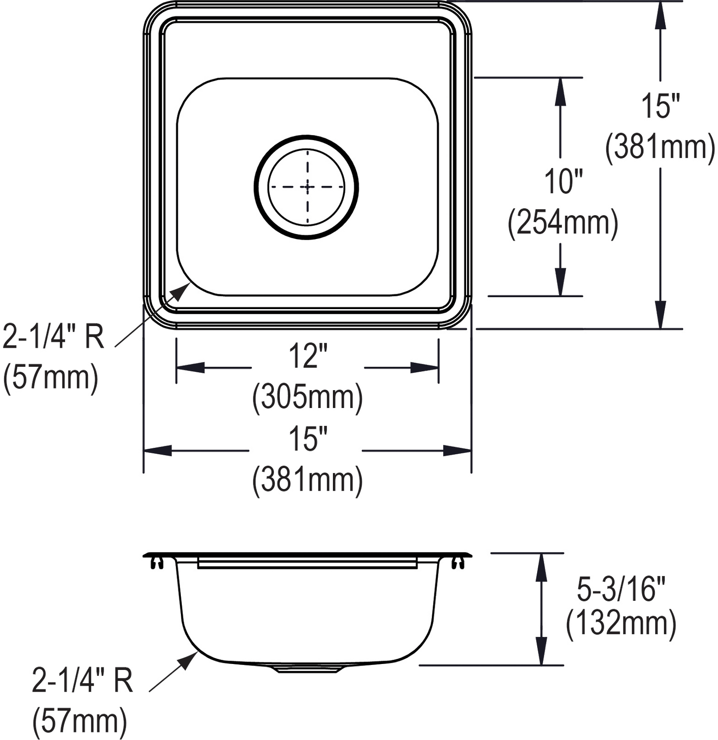 Elkay D115162 - Dayton Stainless Steel 15" x 15" x 5-3/16", Single Bowl Drop-in Bar Sink