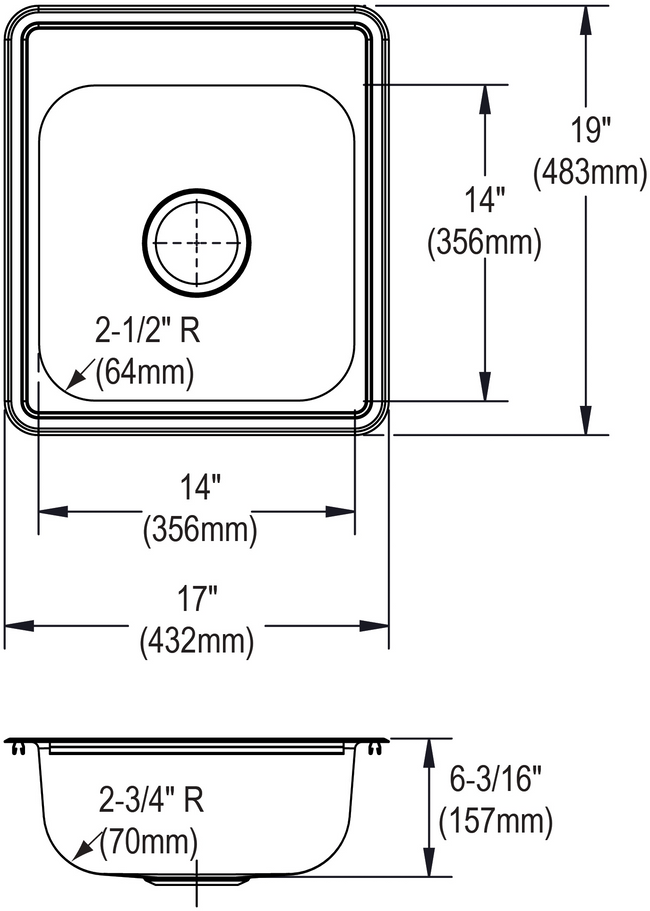 Elkay D117193 - 22 Gauge Stainless Steel 17" x 19" x 6.1875" Single Bowl Drop-in Bar/Prep Sink