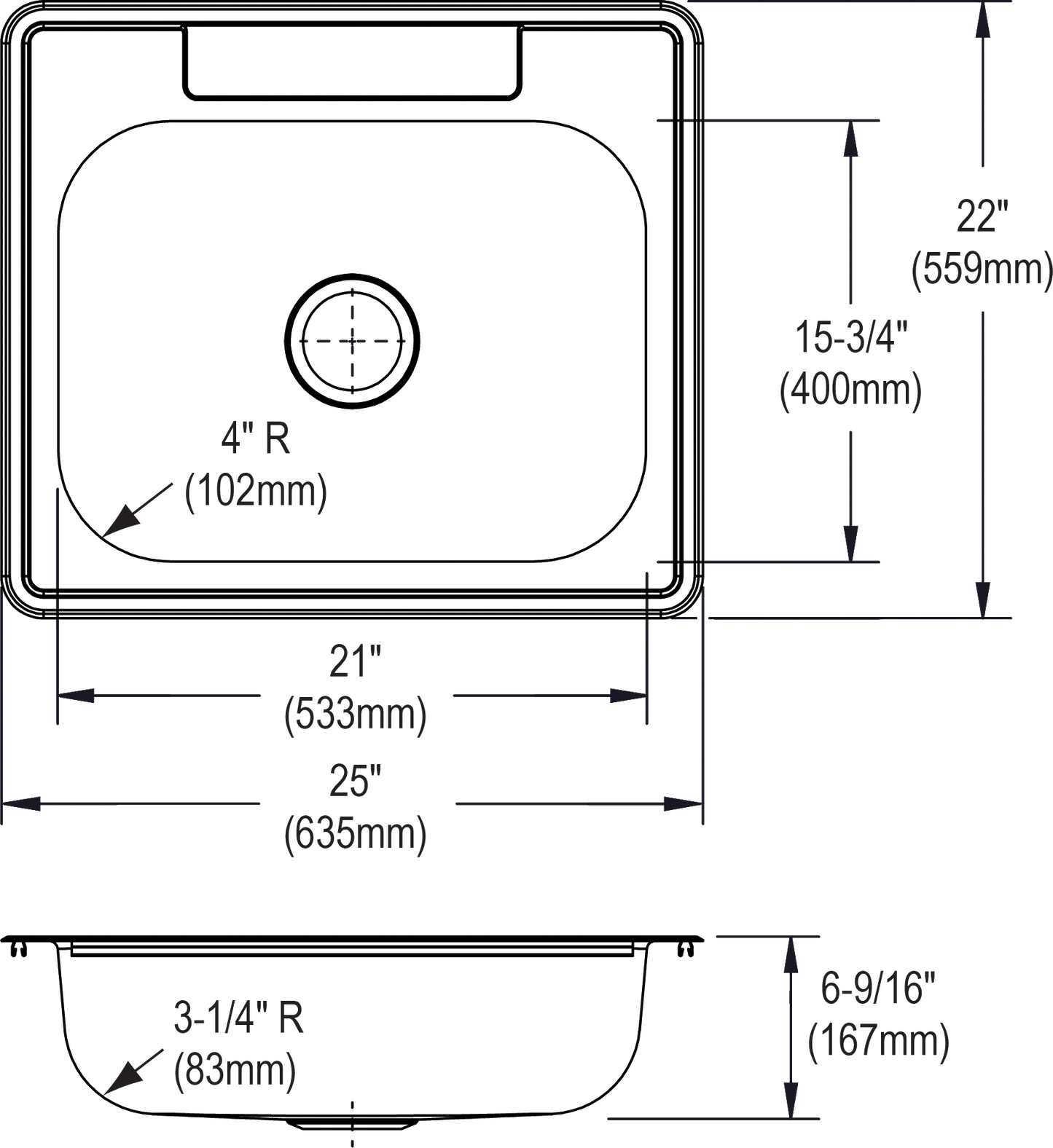 Elkay D125222 - Dayton Stainless Steel 25" x 22" x 6-9/16", Single Bowl Drop-in Sink