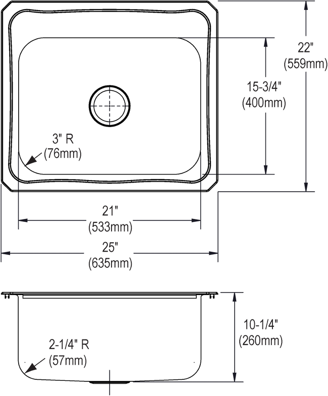 Elkay DCR2522103 - Elkay Pursuit Stainless Steel 25" x 22" x 10-1/4", Single Bowl Drop-in Laundry Si