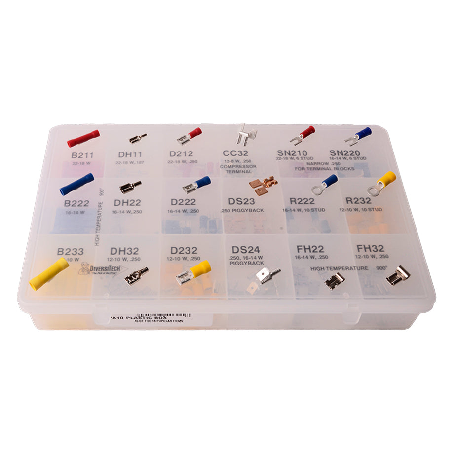 PA10 - Transparent Plastic Box with Terminal Assortments - 180 Terminals