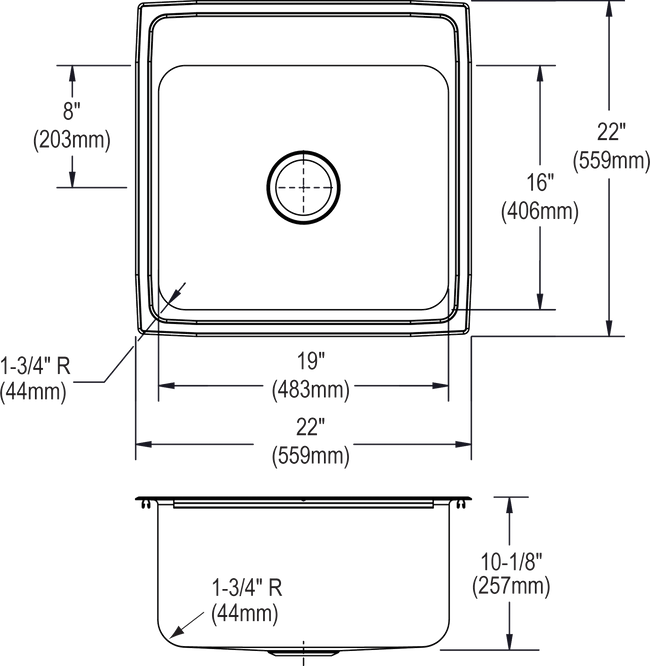 Elkay DLR2222103 - Elkay Lustertone Classic Stainless Steel 22" x 22" x 10-1/8", Single Bowl Drop-in
