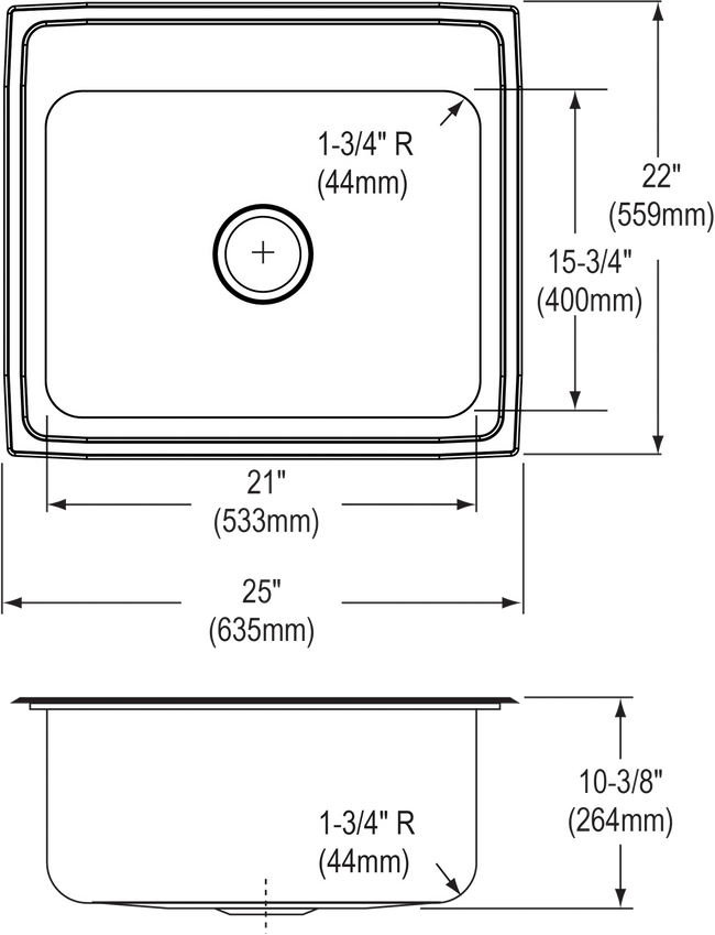 Elkay DLR2522103 - Elkay Lustertone Classic Stainless Steel 25" x 22" x 10-3/8", Single Bowl Drop-in