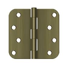 S44R5N5 4" x 4" x 5/8" Radius Hinge; Non Removable Pin Antique Brass Finish