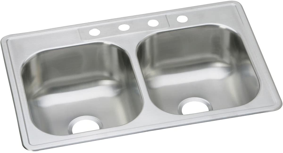 Elkay DSE233224 - 20 Gauge Stainless Steel 33" x 22" x 8.0625" Double Bowl Drop-in Kitchen Sink
