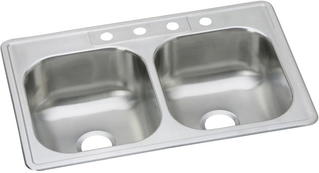 Elkay DSE233224 - 20 Gauge Stainless Steel 33" x 22" x 8.0625" Double Bowl Drop-in Kitchen Sink