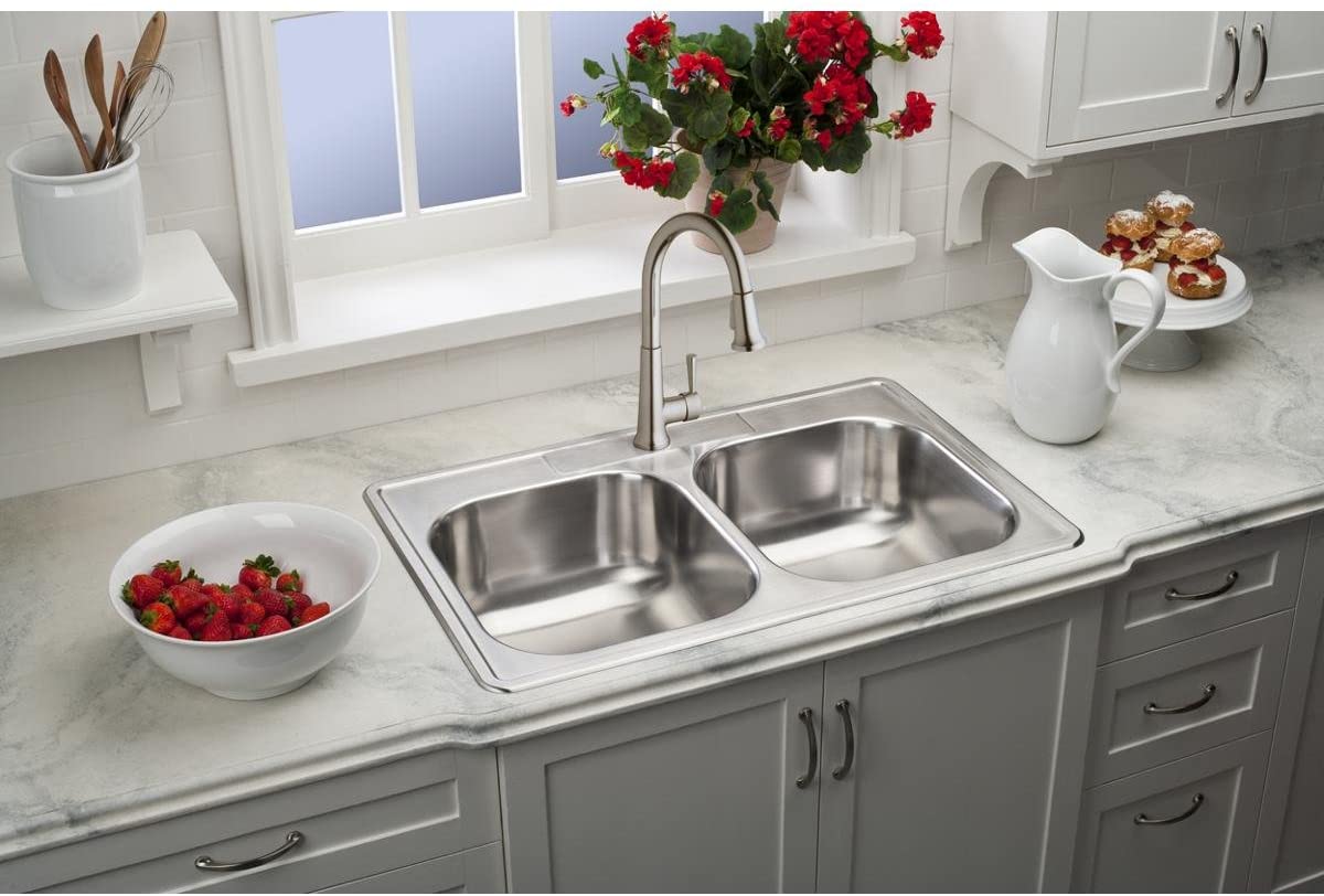 Elkay DSE233224 - 20 Gauge Stainless Steel 33" x 22" x 8.0625" Double Bowl Drop-in Kitchen Sink