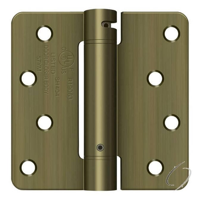 DSH4R45 4" x 4" x 1/4" Spring Hinge; Antique Brass Finish
