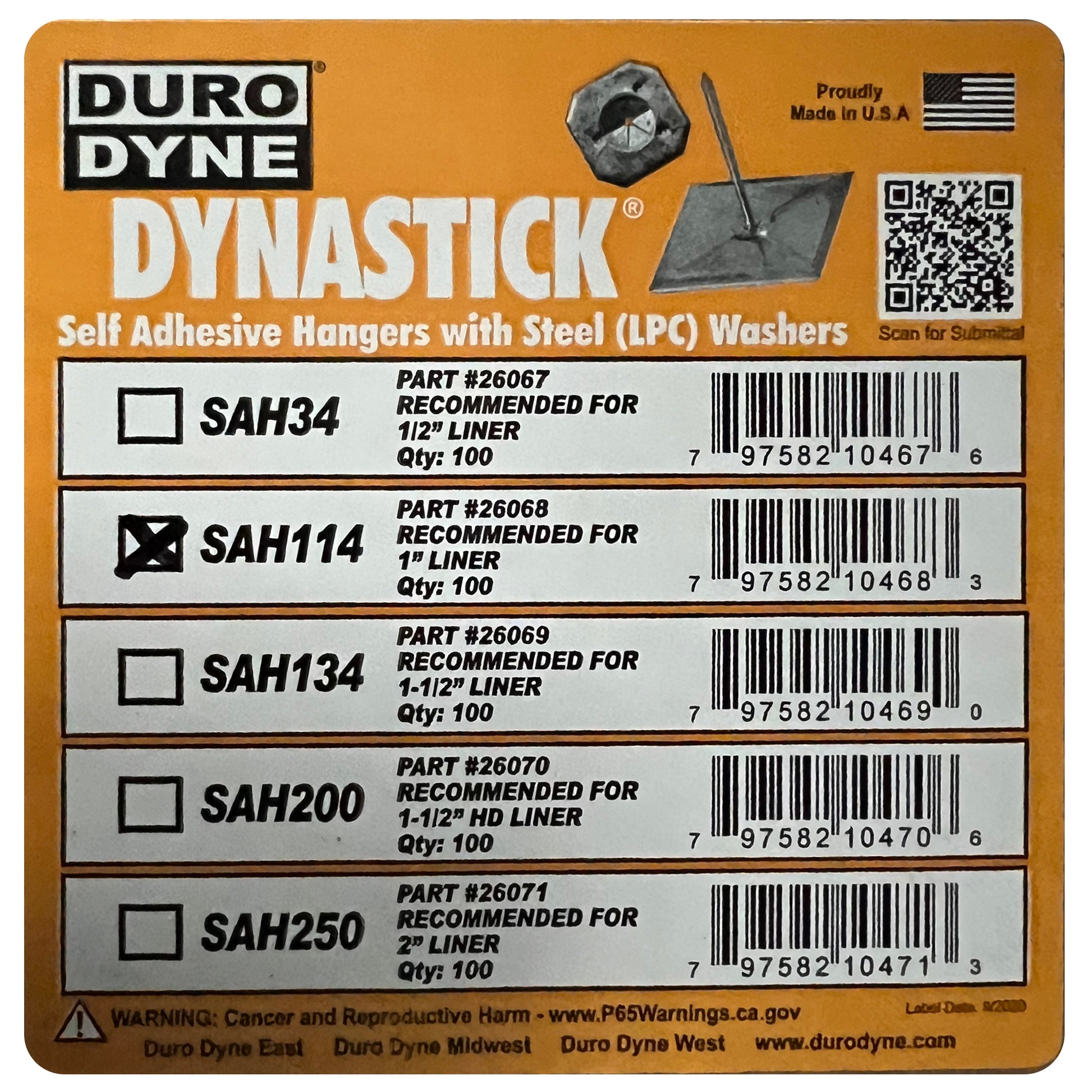 Box of 100 Duro Dyne 11/4" Dynastick Self Adhesive Insulation Fastene