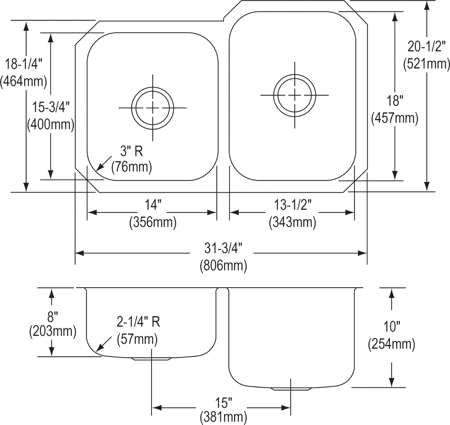 Elkay DXUH312010L - DXUH312010L Dayton Stainless Steel 31-3/4" x 20-1/2" x 10", Offset Double Bowl U