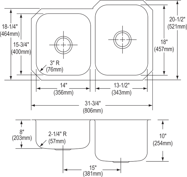 Elkay DXUH312010L - DXUH312010L Dayton Stainless Steel 31-3/4" x 20-1/2" x 10", Offset Double Bowl U