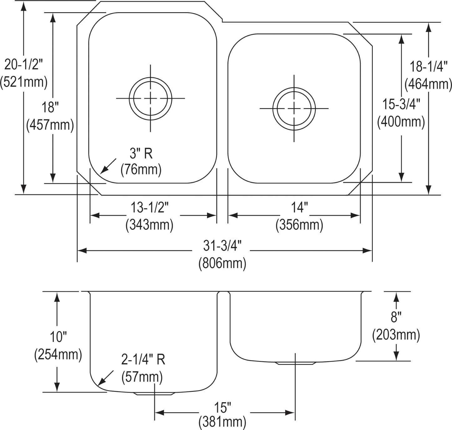 Elkay DXUH312010R - Dayton Stainless Steel 31-3/4" x 20-1/2" x 10", Offset Double Bowl Undermount Si