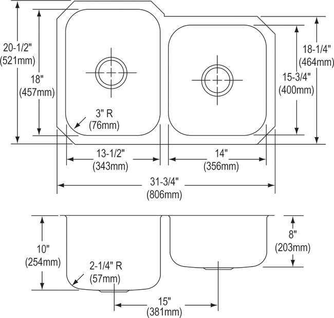 Elkay DXUH312010R - Dayton Stainless Steel 31-3/4" x 20-1/2" x 10", Offset Double Bowl Undermount Si