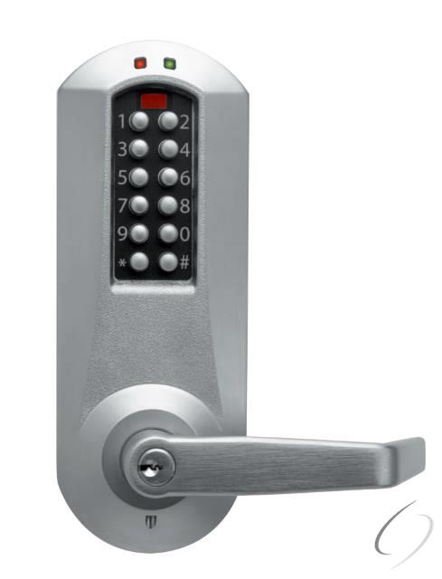Eplex Cylindrical Electronic Pushbutton Lock with 1/2" Throw and 2-3/4" Backset; Winston Lever and Kaba Schlage C Cylinder Satin Chrome Finish