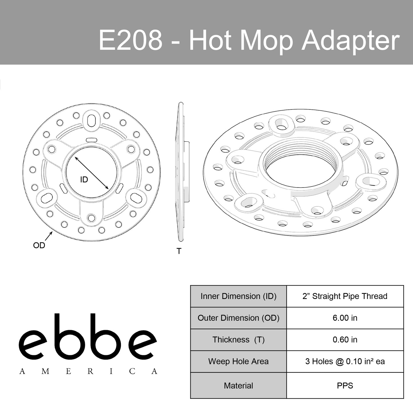 E208 - Hot Mop Adapter Kit, includes Hot Mop Plate and Square Riser