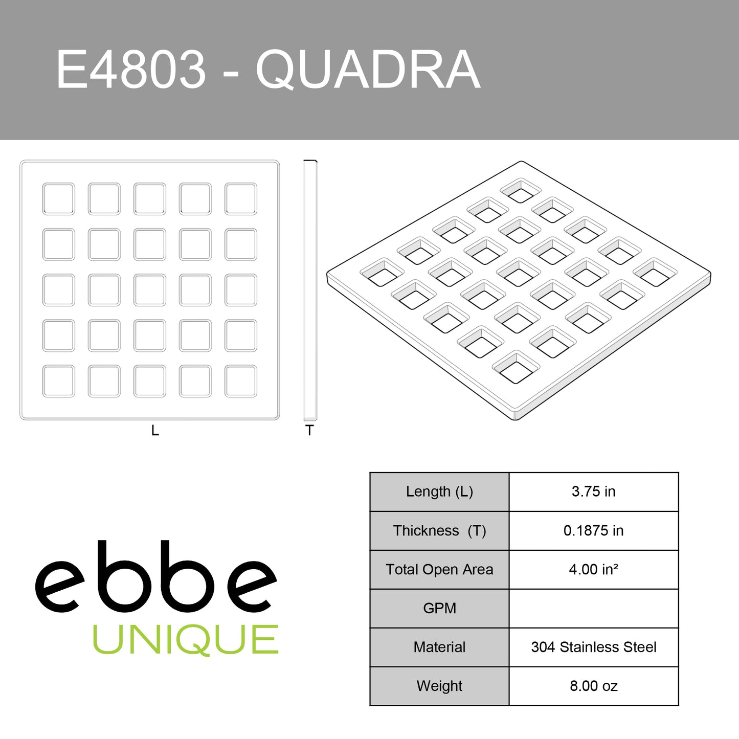 E4803 - Quadra Unique Drain Cover in Brushed Nickel