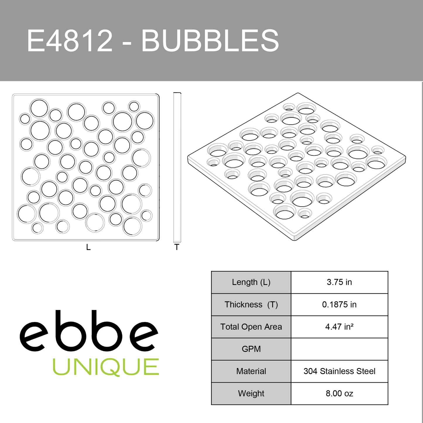 E4812-BN - Bubbles Unique Drain Cover in Brushed Nickel