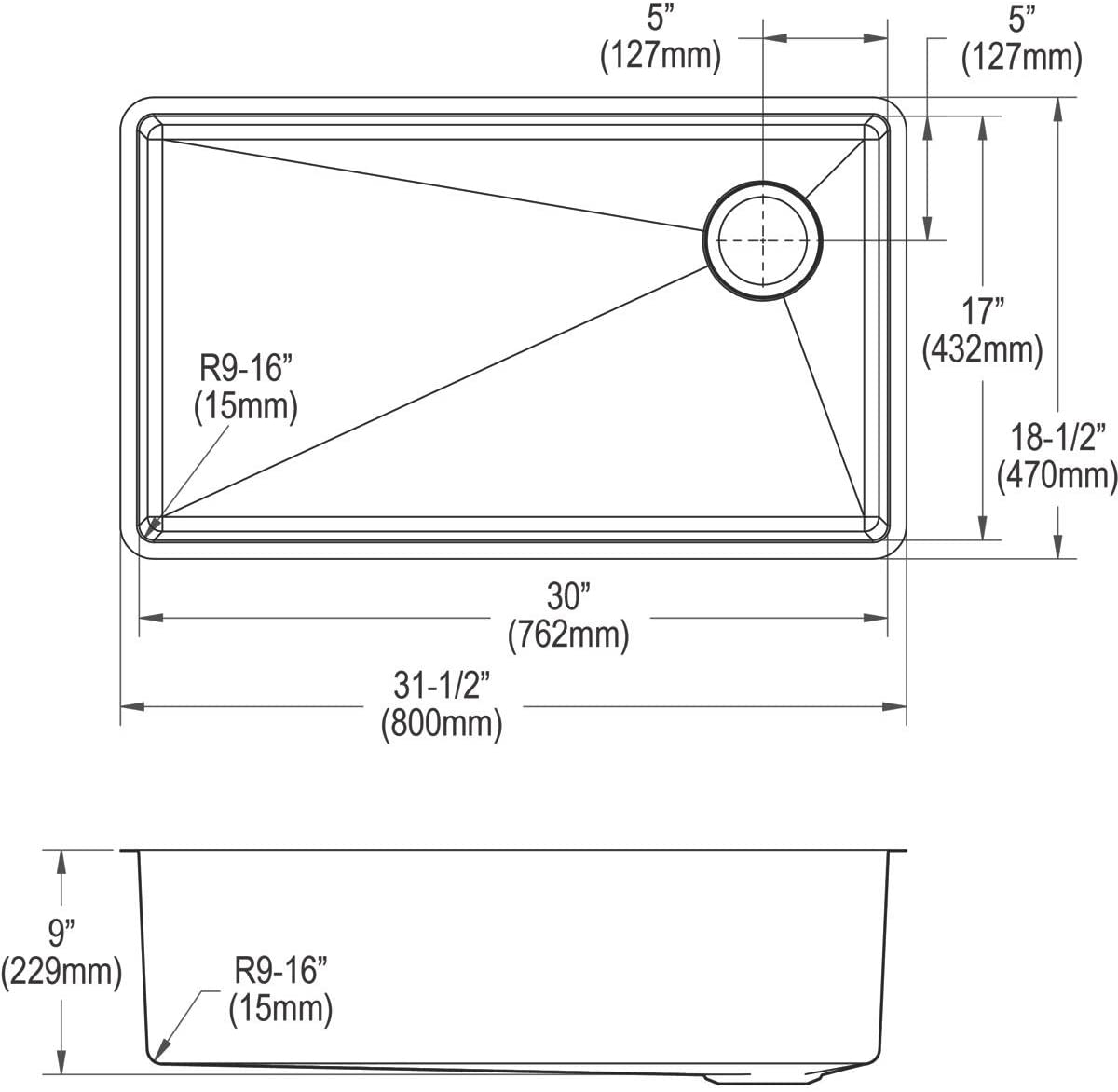 ECTRU30179RT - ECTRU30179RT Crosstown Single Bowl Undermount Stainless Steel Sink