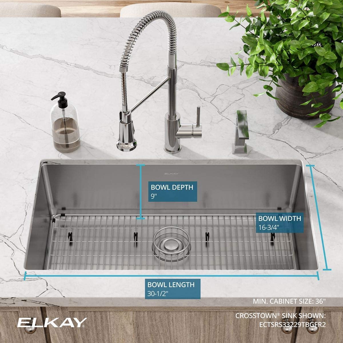 Elkay ECTSRS33229TBGFR2 - 18 Gauge Stainless Steel 33" x 22" x 9" Single Bowl Dual Mount Kitchen Sin