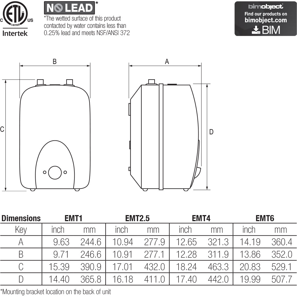 EMT2.5 - MiniTank Electric Mini Tank Water Heater, 2.5 Gallons