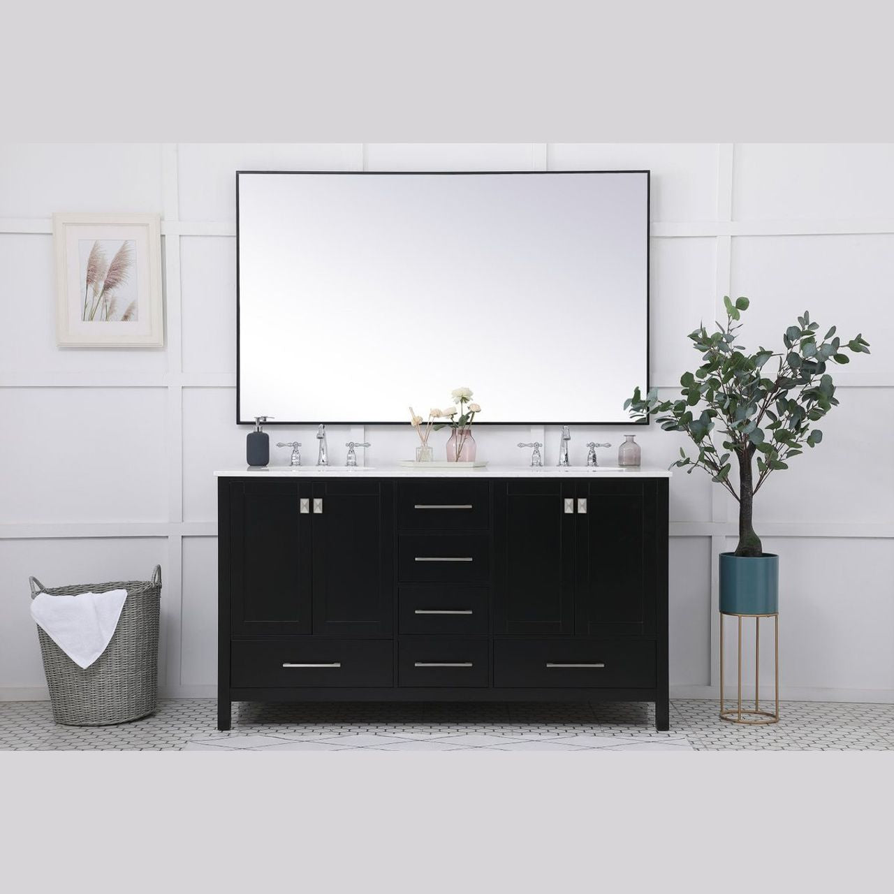 VF18860DBK 60" Double Bathroom Vanity in Black