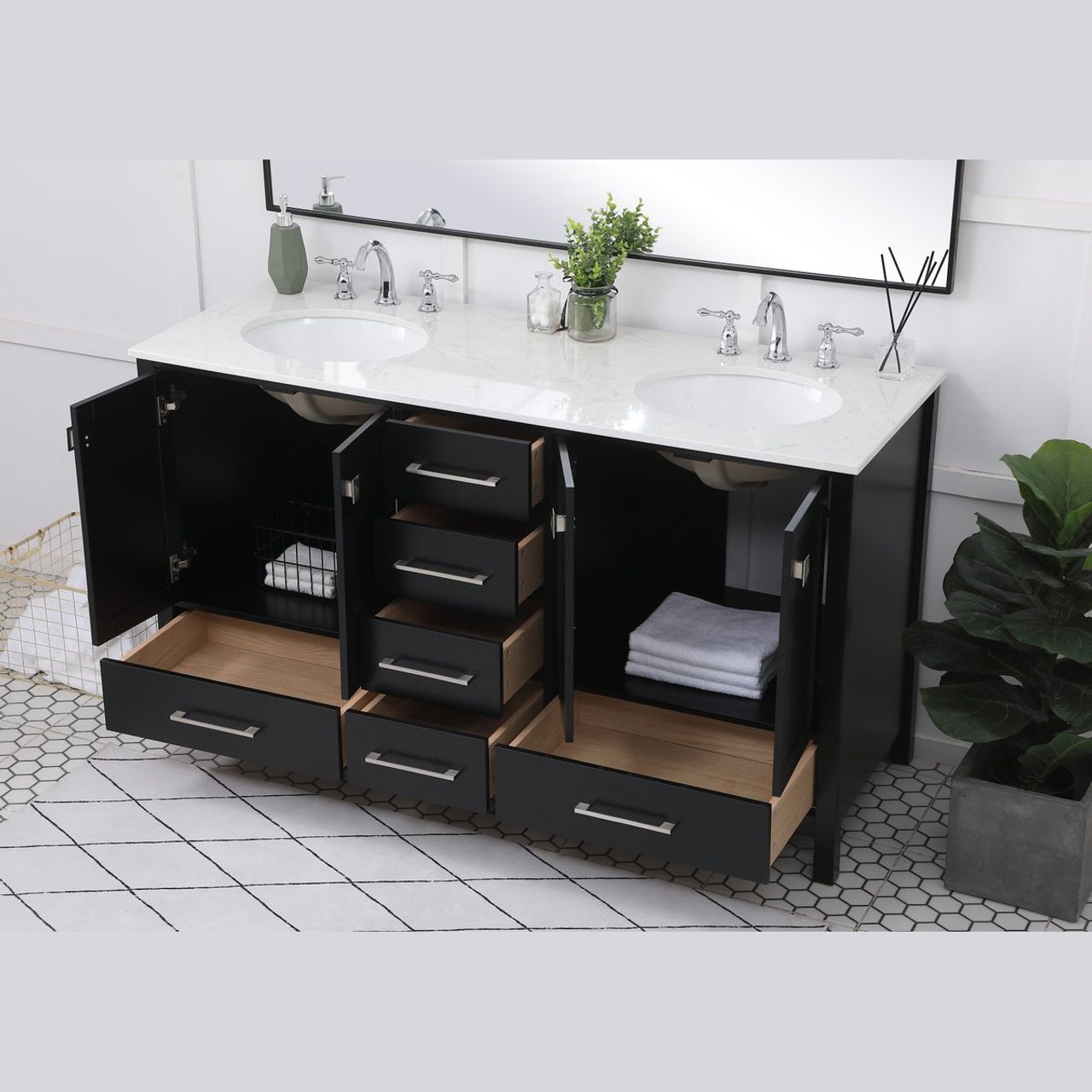 VF18860DBK 60" Double Bathroom Vanity in Black
