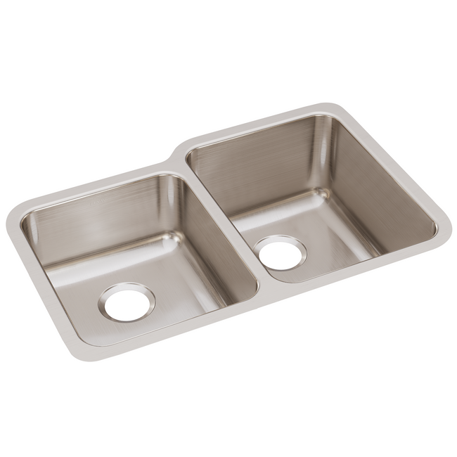 Elkay ELUH3120L - 31-1/4" x 20-1/2" Lustertone Classic Stainless Steel Offset Double Bowl Undermount Kitchen Sink