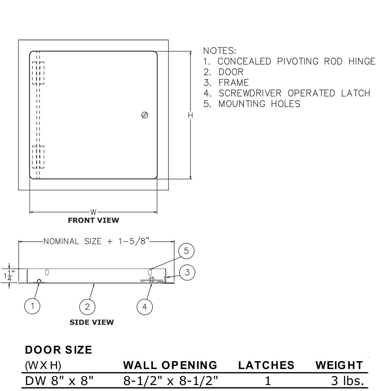 Elmdor 8" x 8" Metal Dry Wall Access Door, Screwdriver Latch, Prime Coat Finish