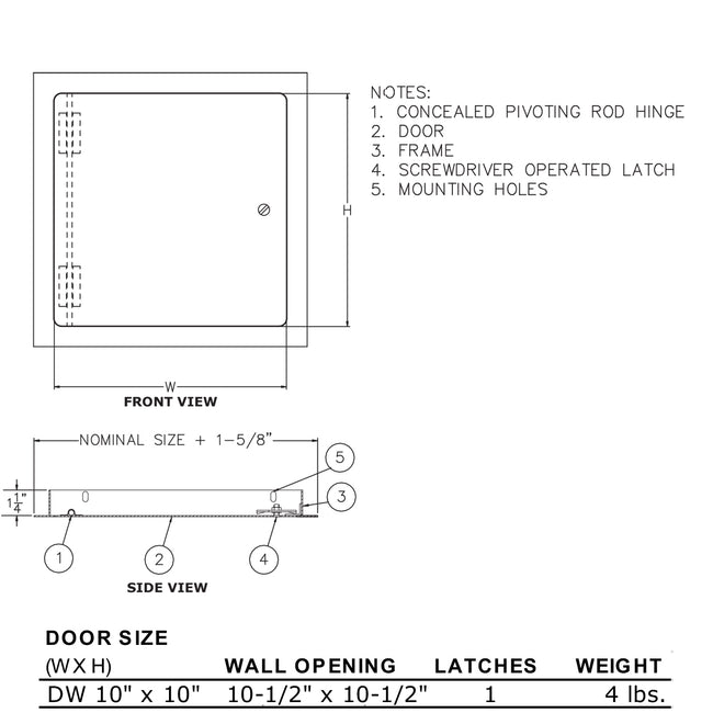 Elmdor 10" x 10" Metal Dry Wall Access Door, Screwdriver Latch, Prime Coat Finish
